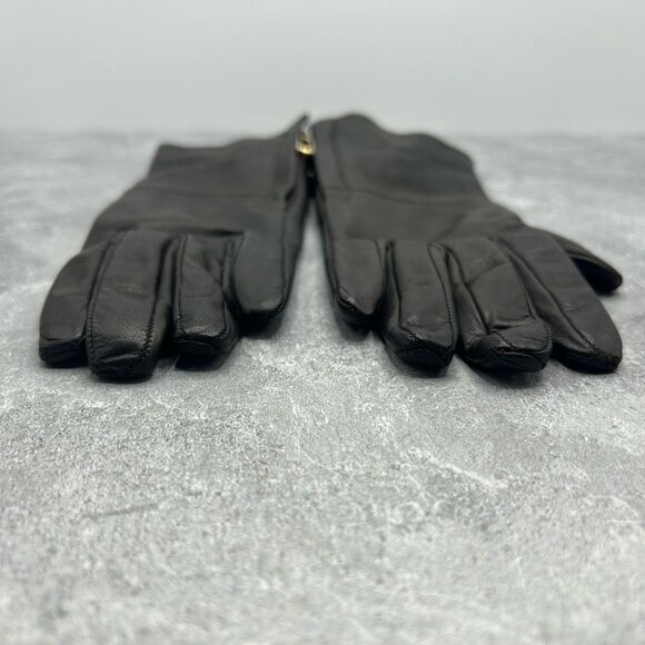 NWT Gucci Black Genuine Leather Nappa Gloves Size 6.5 G Logo Side Zip With Box - Picture 7 of 15